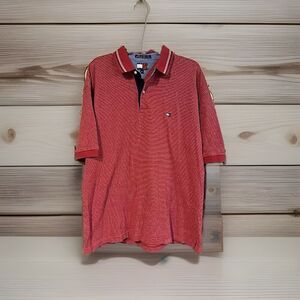 Vintage Tommy Hilfiger Men XL Red White Striped Polo Shirt Short Sleeve 90s Flag